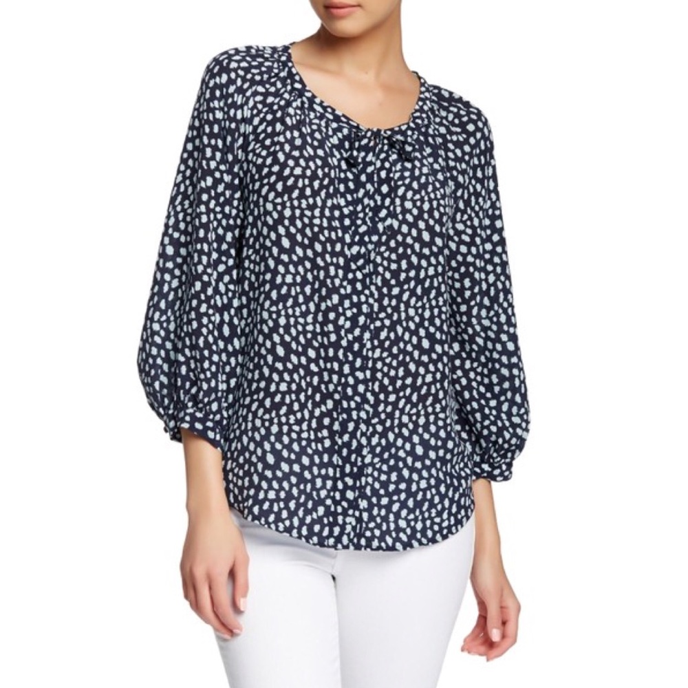 Joie Blue Madera Spotted Silk Blue Blouse Small
